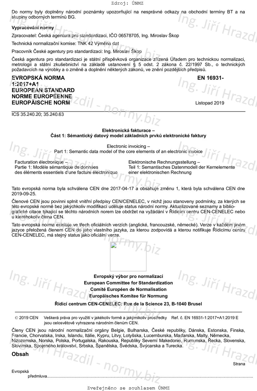 ČSN EN 16931-1 +A1 (979901) - Elektronická Fakturace - Část 1 ...